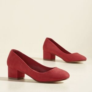 Elegant Red Block Heel Pumps